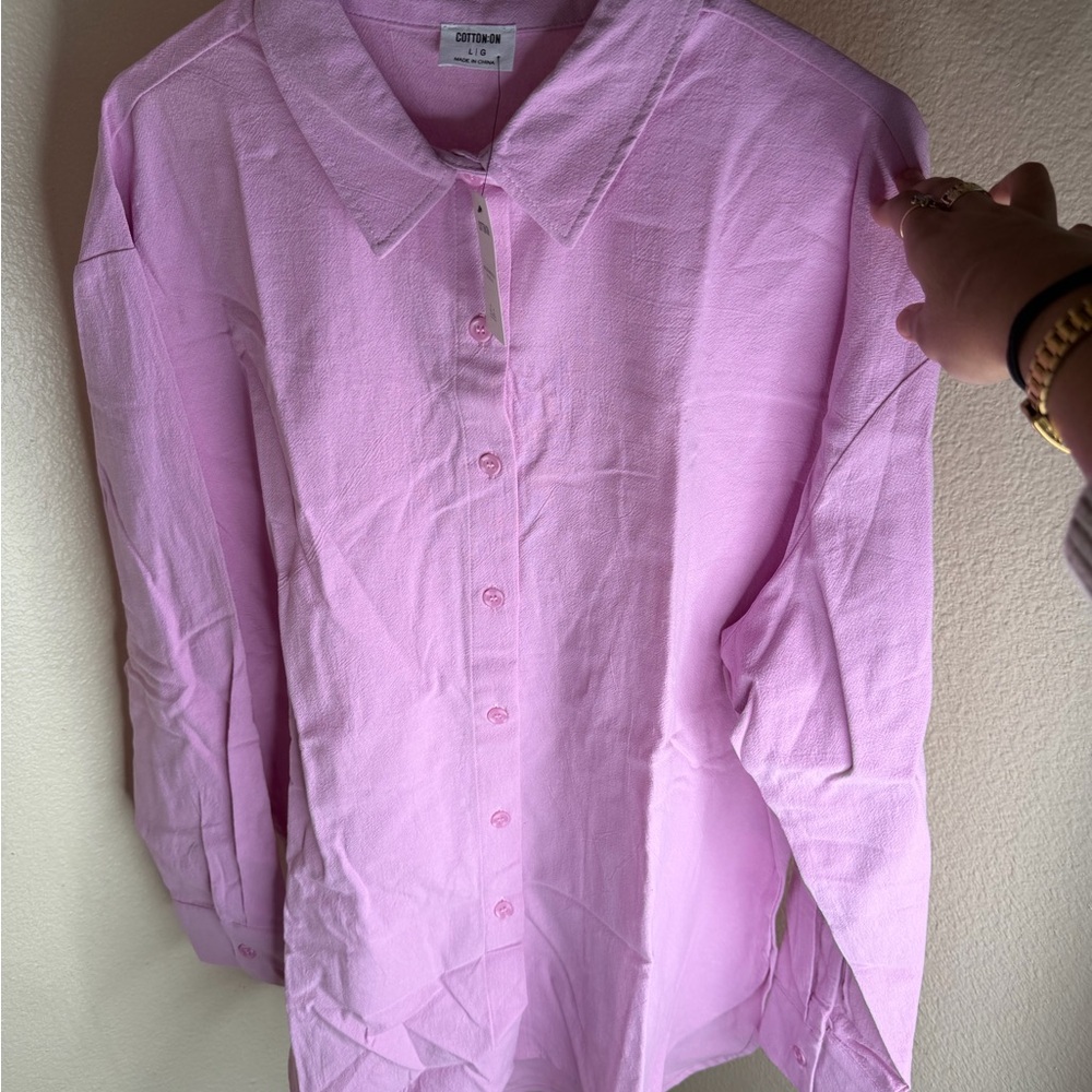Cotton On Sunny Oversized Long Sleeve Shirt Color Poppy Pink
